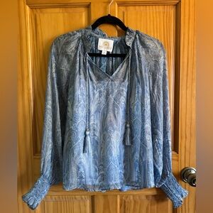 NicoBlu Boho Paisley Tassel Peasant Blouse – Blue/Gray – XS